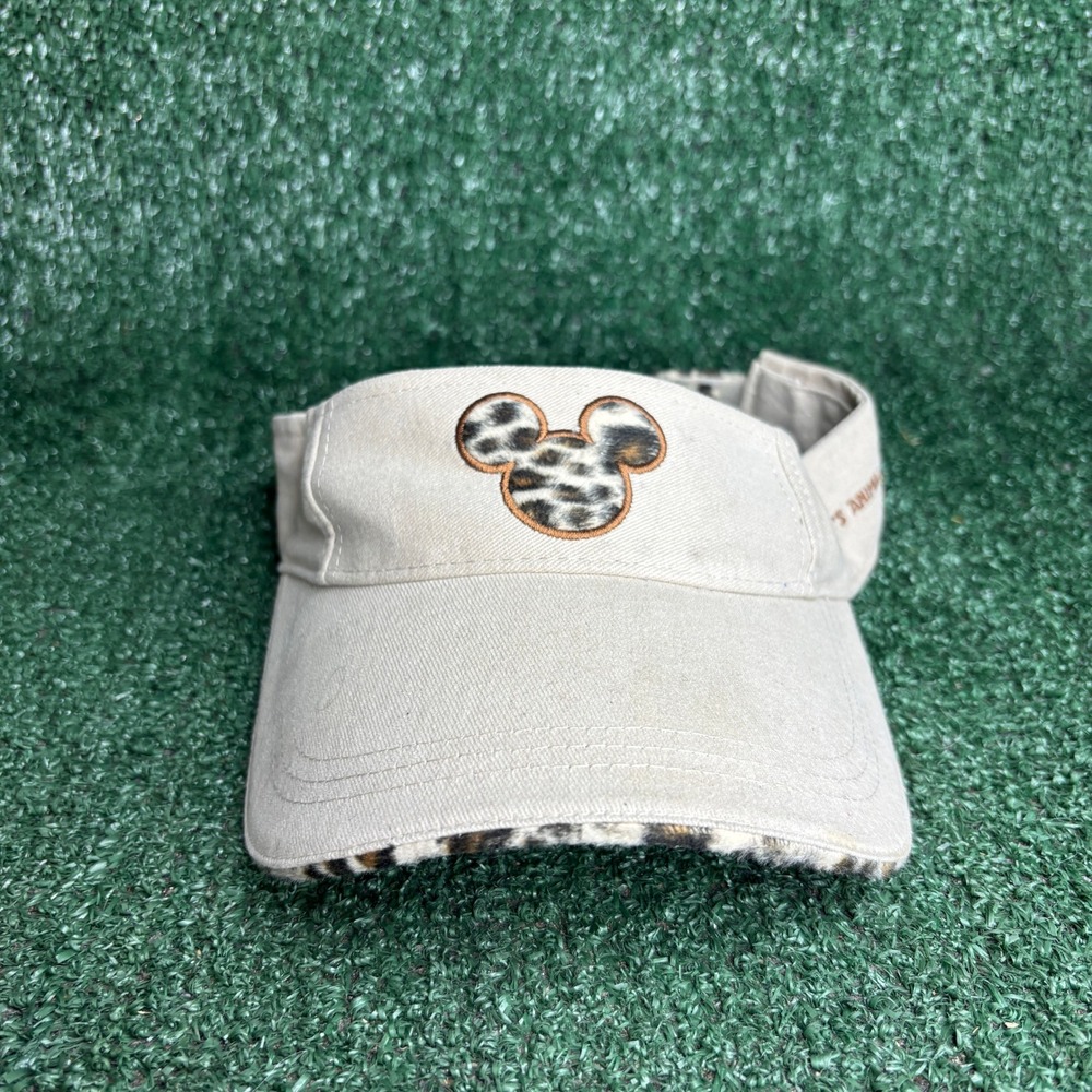 Disney Animal Kingdom Leopard Mickey Mouse Safari Visor Hat Tan Womens One Size